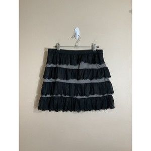 Womens Lace Tiered Mini Skirt Size Medium Black Grey Party Goth Witch 80s Grunge